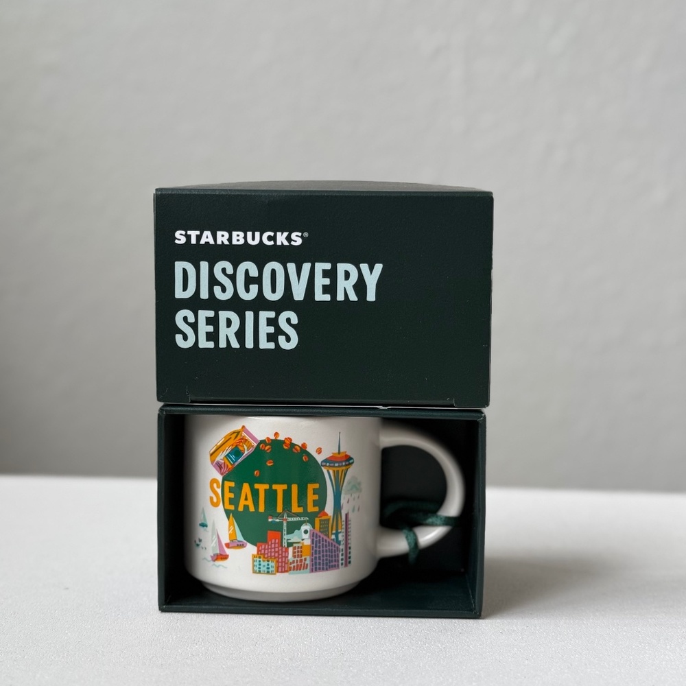 Starbucks Seattle Mug with Green, Orange and Yellow Accents - Ornament cup.